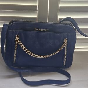 b. makowsky Royal Blue Leather Crossbody with Gold Chain Buy Now Will Not Go Low